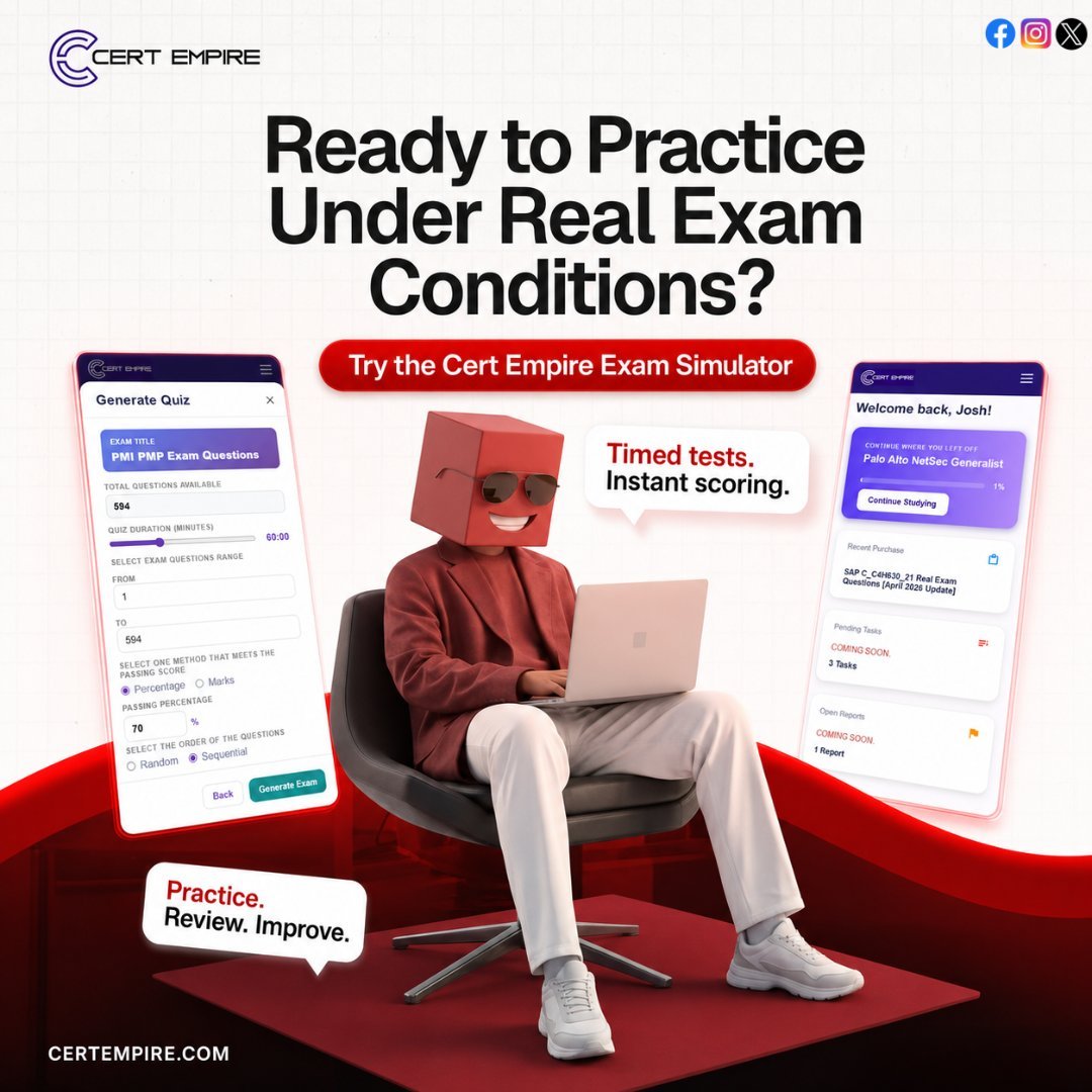 Cert Empire on X: "Most people don't fail exams from lack of knowledge  they fail from lack of real practice under pressure. ?  #CertEmpire #EpicCertification #HealthIT #exam #dumps #microsoft #AWS #comptia #oracle #CISSP #CCNA #Google? #Twitter #Togaf #PMP #FMVACertification #Simulator https://t.co/2ha2quOn6q" / X